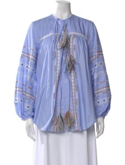 Pre-owned Silvia Tcherassi Printed Tie Neck Blouse In Blue