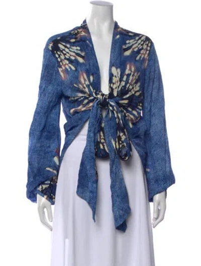 Pre-owned Silvia Tcherassi Printed V-neck Blouse In Blue