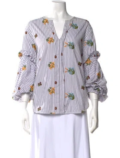 Pre-owned Silvia Tcherassi Printed V-neck Blouse In Gray