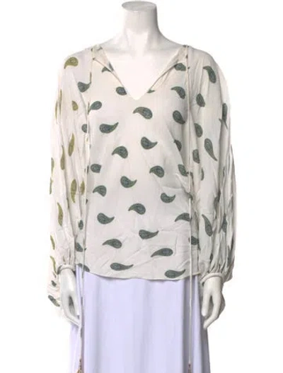 Pre-owned Silvia Tcherassi Printed V-neck Blouse In White
