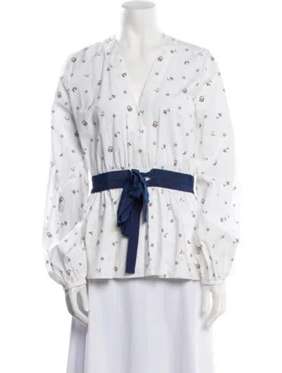 Pre-owned Silvia Tcherassi Printed V-neck Button-up Top In White