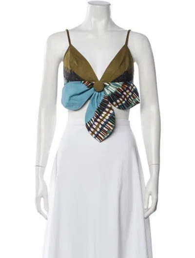 Pre-owned Silvia Tcherassi Printed V-neck Crop Top In Brown