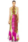 Silvia Tcherassi Raisa Embellished Halter Gown In Violeta Lime Tie Dye
