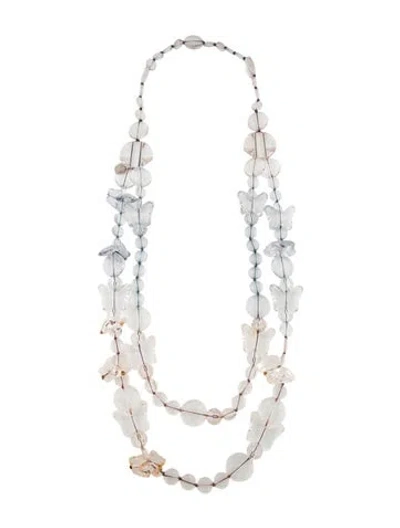 Pre-owned Silvia Tcherassi Resin Long Butterfly Latiat Necklace, 23" In Transparent