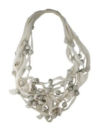Pre-owned Silvia Tcherassi Ribbon & Resin Multistrand Necklace, 44" In White