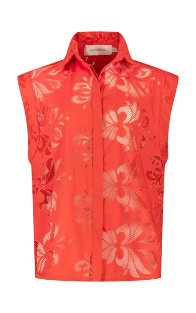 Silvia Tcherassi Rina Embroidered Cotton Shirt In Red