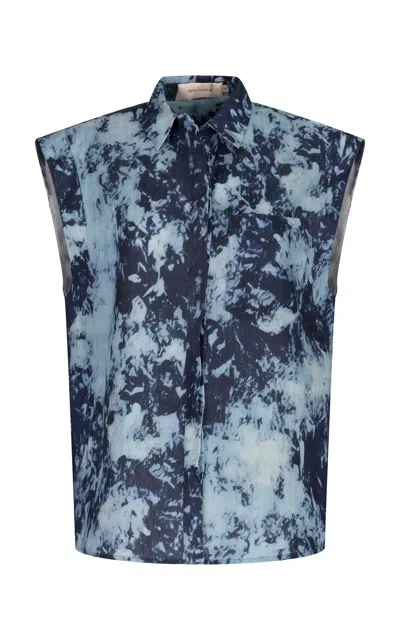 SILVIA TCHERASSI RINA PRINTED LINEN BLOUSE