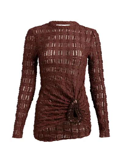 Silvia Tcherassi Roma Ruched Long-sleeve T-shirt In Brown