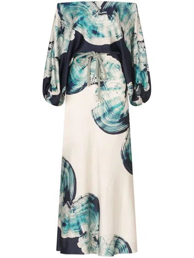 Silvia Tcherassi Rossi Wave-print Silk Dress In Blue