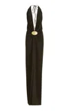 Silvia Tcherassi Rowan Gathered Satin Maxi Dress In Brown