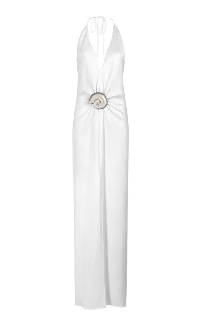 Silvia Tcherassi Rowan Gathered Satin Maxi Dress In White