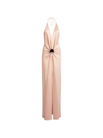 Silvia Tcherassi Rowan Gathered Hammered Silk Plunging Halter Maxi Dress In Pink