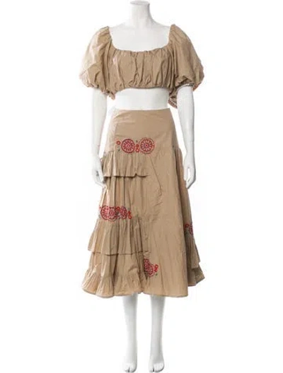 Pre-owned Silvia Tcherassi Ruffle Embellishment Midi Length Skirt In Neutral