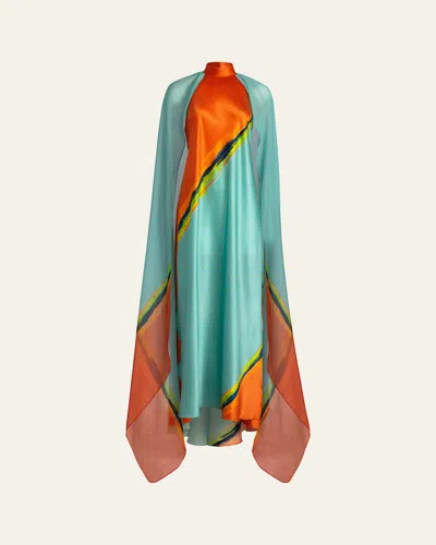 Silvia Tcherassi Sabina Cape Halter Maxi Dress In Multi