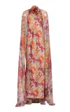 Silvia Tcherassi Sabina Cape-sleeve Silk-blend Maxi Dress In Multi