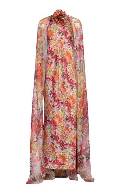 Silvia Tcherassi Sabina Cape-sleeve Silk-blend Maxi Dress In Multi