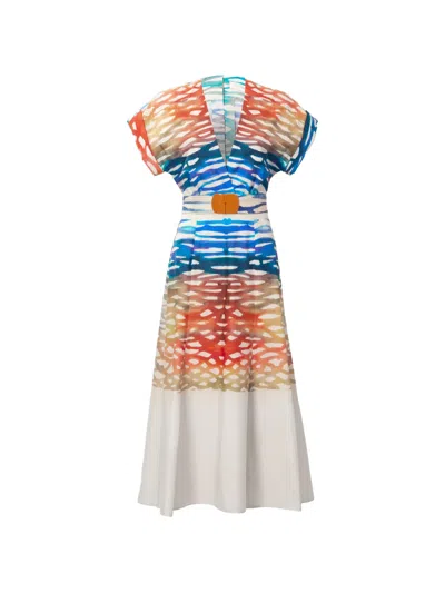 Silvia Tcherassi Sakura Coral Symphony Belted Midi Dress In Multi