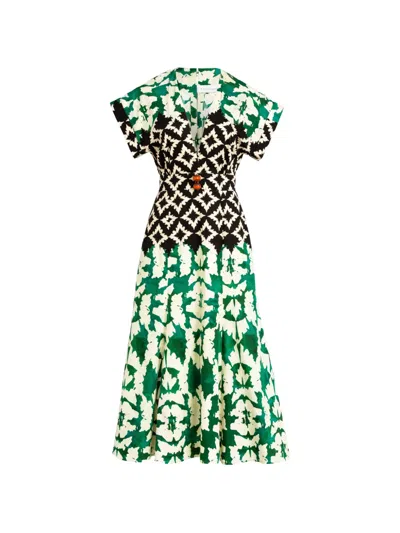 Silvia Tcherassi Sakura Printed Cotton Midi Dress In 그린