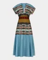 Silvia Tcherassi Sakura Short-sleeve Midi Dress In Blue