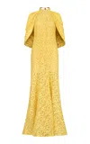 Silvia Tcherassi Salvina Cape-sleeve Cotton-blend Maxi Dress In Yellow