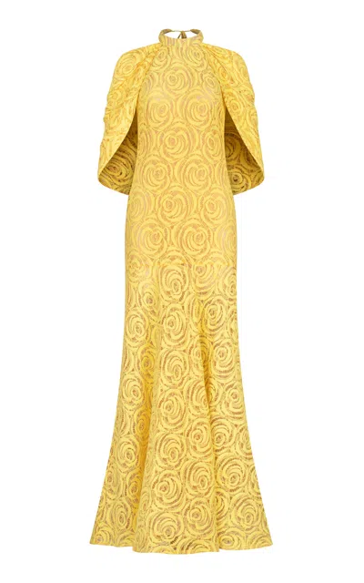 Silvia Tcherassi Salvina Cape-sleeve Cotton-blend Maxi Dress In Yellow