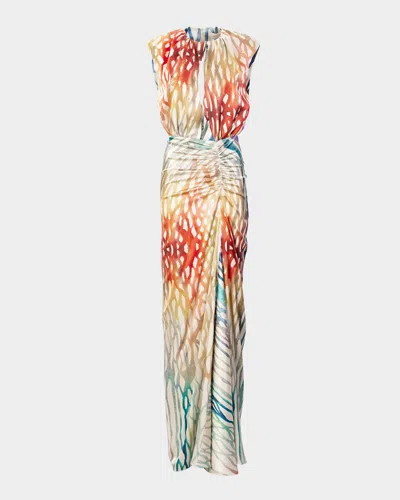 Silvia Tcherassi Samaira Coral Symphony Ruched Sleeveless Maxi Dress In Multi