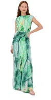 Silvia Tcherassi Samaira Ruched Sleeveless Gown In Green Marble