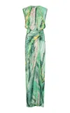 Silvia Tcherassi Samaira Ruched Sleeveless Gown In Green