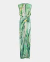 Silvia Tcherassi Samaira Ruched Sleeveless Gown In Green