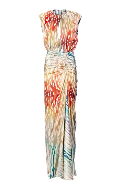 Silvia Tcherassi Samaira Ruched Stretch-silk Maxi Dress In Multi