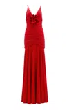 Silvia Tcherassi Sana Floral Embellished Silk Dress In Red