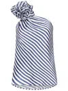 Silvia Tcherassi Sebastiana Sequined Flower Striped One-shoulder Blouse In Blau