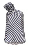Silvia Tcherassi Sebastiana Sequined Flower Striped One-shoulder Blouse In Stripe