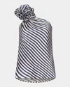 Silvia Tcherassi Sebastiana Sequined Flower Striped One-shoulder Blouse