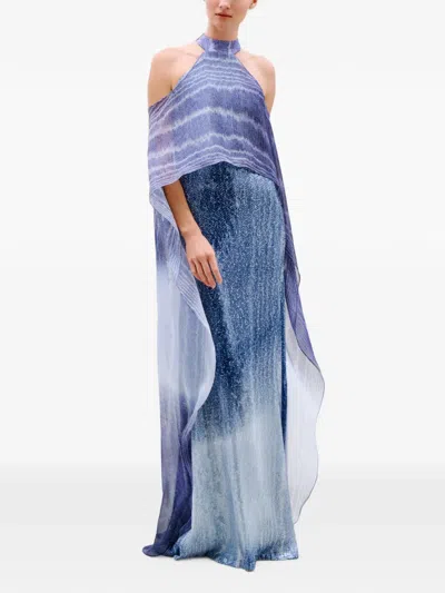 Silvia Tcherassi Serenela Moiré-effect Sequinned Maxi Dress In Blue