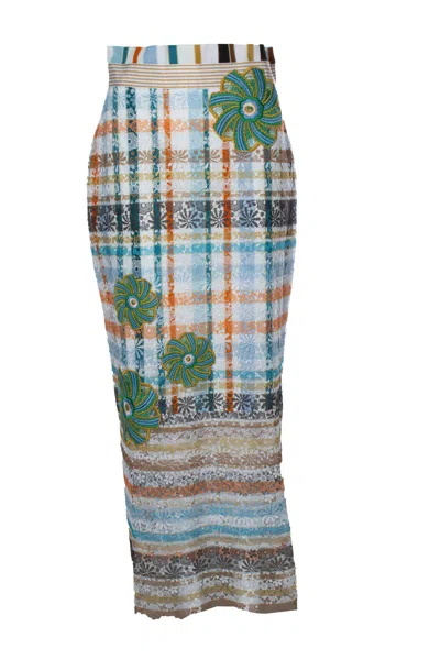 Silvia Tcherassi , Shadia Check Lace Midi Skirt In Blue