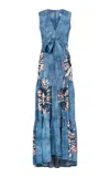 Silvia Tcherassi Shirley Printed Linen Maxi Dress In Blue