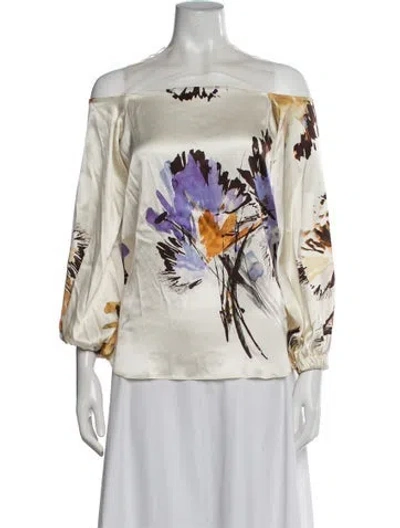 Pre-owned Silvia Tcherassi Silk Floral Print Blouse In Neutrals