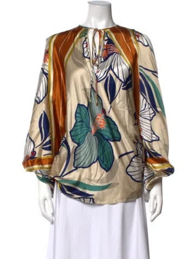 Pre-owned Silvia Tcherassi Silk Floral Print Blouse In Neutrals