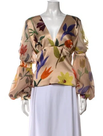 Pre-owned Silvia Tcherassi Silk Floral Print Blouse W/ Tags In Neutrals