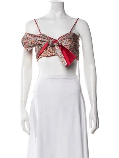 Pre-owned Silvia Tcherassi Silk Floral Print Crop Top In White