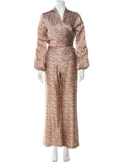 Pre-owned Silvia Tcherassi Silk Floral Print Pant Set In Neutral