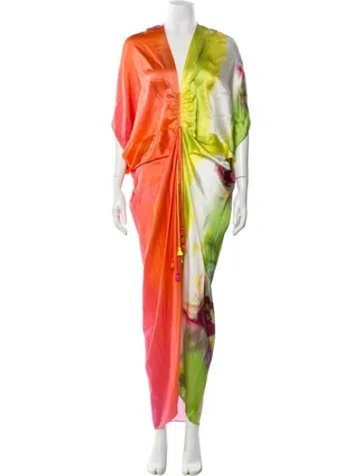 Pre-owned Silvia Tcherassi Silk Long Dress In Pink/yellow