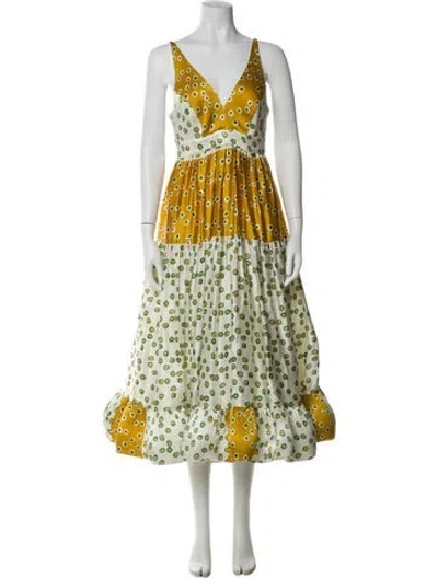 Pre-owned Silvia Tcherassi Silk Midi Length Dress In Yellow