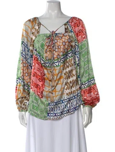 Pre-owned Silvia Tcherassi Silk Patterned Blouse In Green