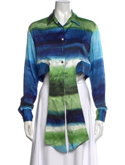 Pre-owned Silvia Tcherassi Silk Printed Blouse In Blue
