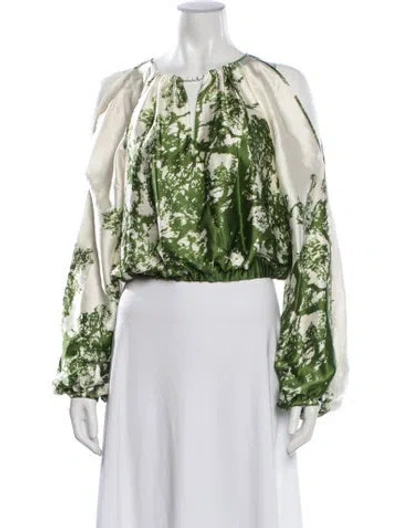 Pre-owned Silvia Tcherassi Silk Printed Blouse W/ Tags In Green