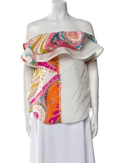 Pre-owned Silvia Tcherassi Silk Printed Blouse In White