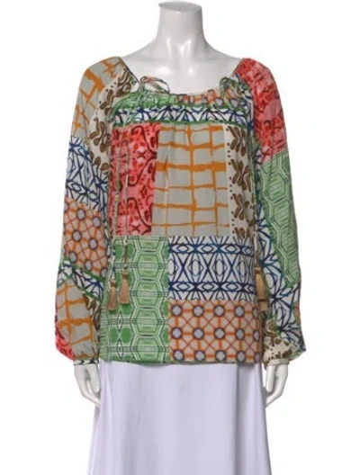 Pre-owned Silvia Tcherassi Silk Printed Blouse In White