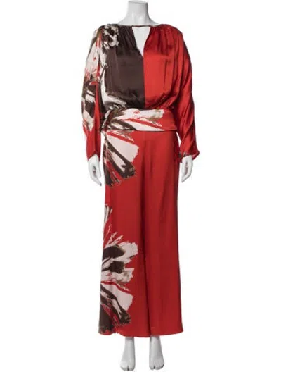 Pre-owned Silvia Tcherassi Silk Printed Pant Set In Red